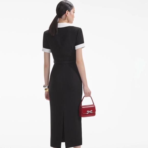 self-portrait Black Crepe Contrast Midi Dress Size: US6 - MSRP $585 - NWT - Picture 3 of 9